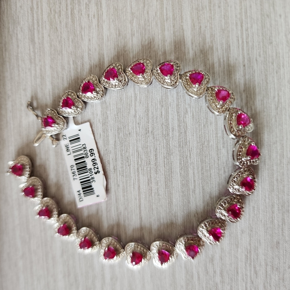 NWT SS Created Ruby Heart Shaped Bracelet